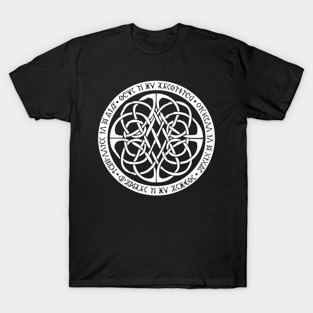 Celtic Knot With Runes Spiritual Pagan Witchcraft T-Shirt by Gothic Rose Designs